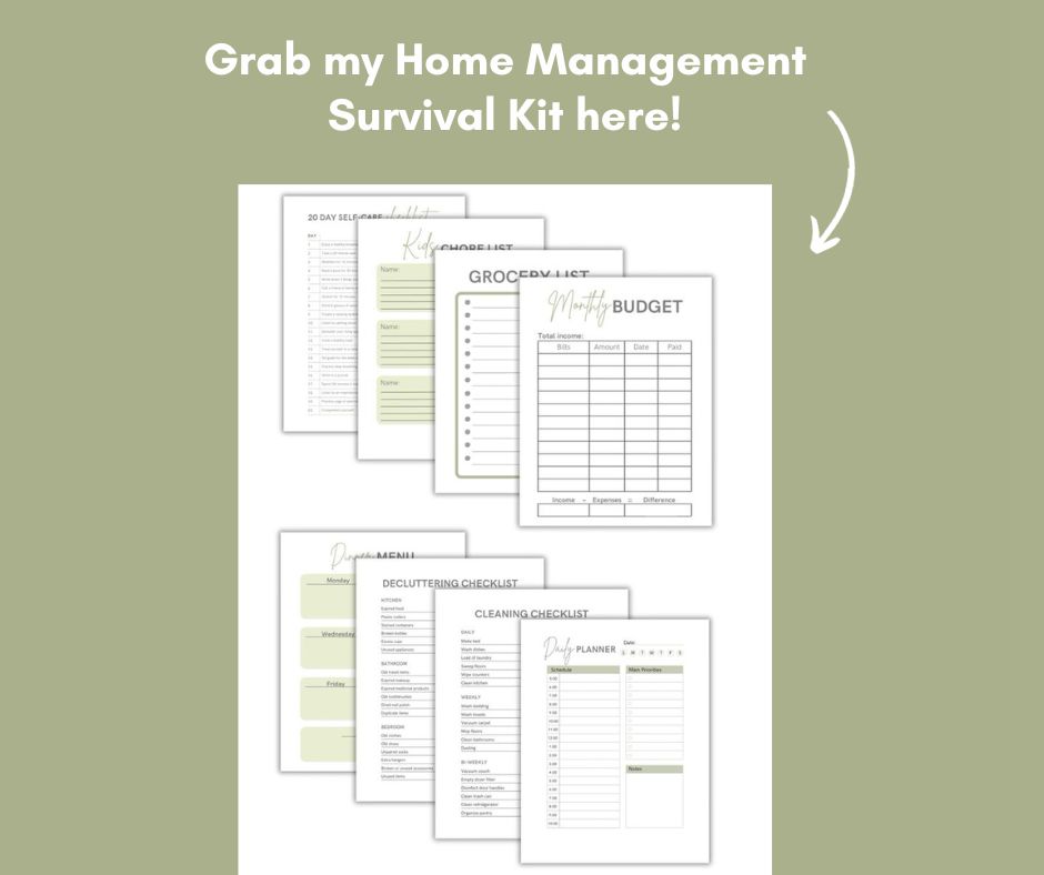 home management survival kit. home management printables.