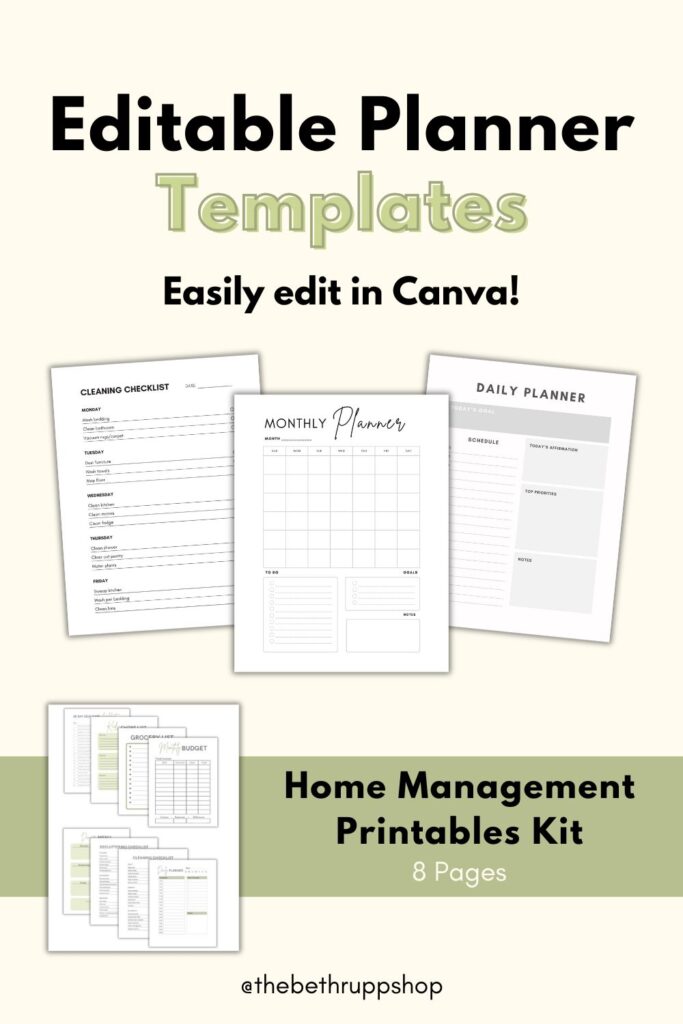 home management printables. editable planner templates.